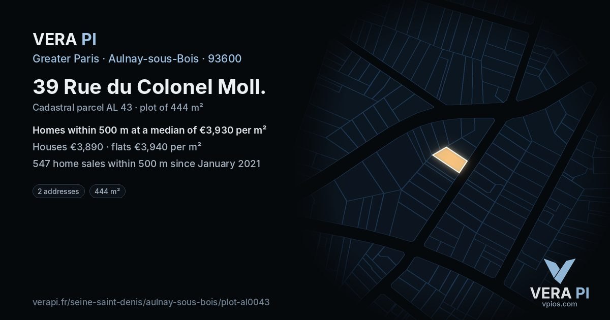 39 Rue du Colonel Moll, Aulnay-sous-Bois at night – the plot lit, the parcels around coloured by the prices near them