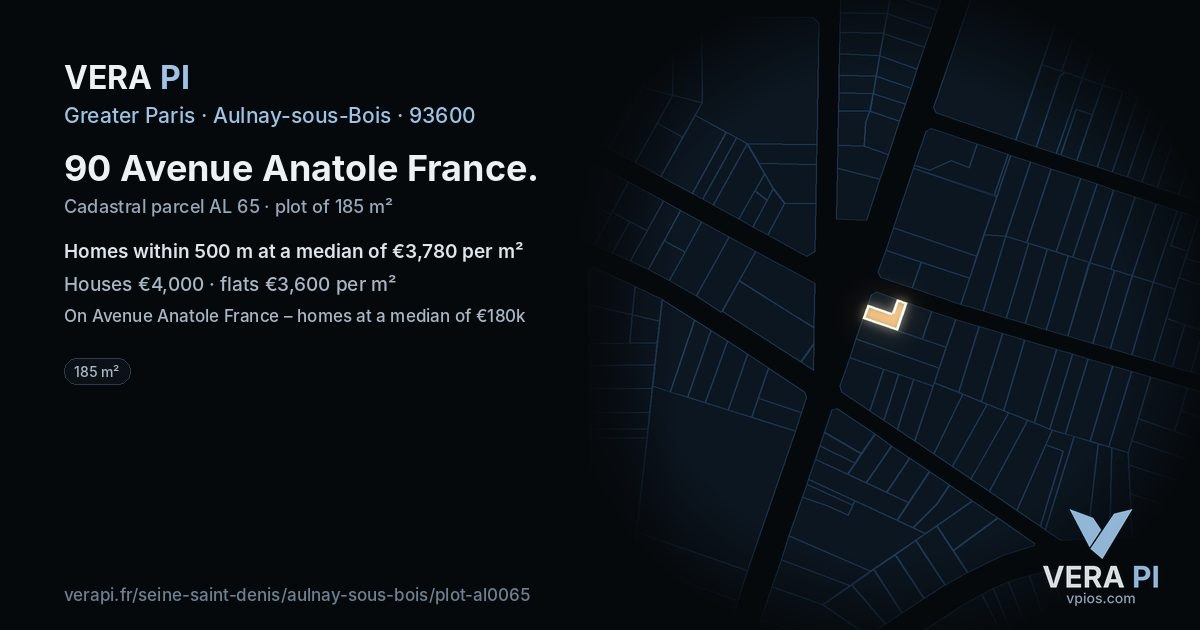 90 Avenue Anatole France, Aulnay-sous-Bois at night – the plot lit, the parcels around coloured by the prices near them