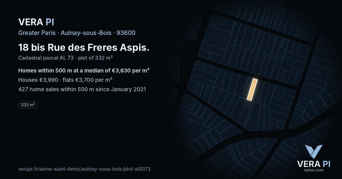 18 bis Rue des Freres Aspis, Aulnay-sous-Bois at night – the plot lit, the parcels around coloured by the prices near them