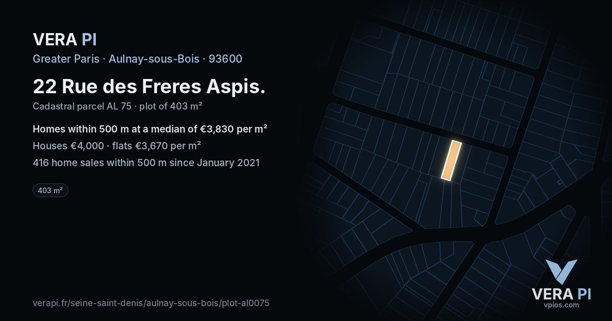 22 Rue des Freres Aspis, Aulnay-sous-Bois at night – the plot lit, the parcels around coloured by the prices near them