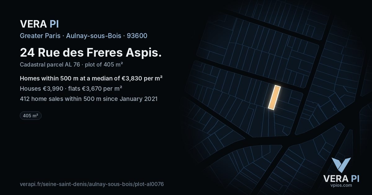 24 Rue des Freres Aspis, Aulnay-sous-Bois at night – the plot lit, the parcels around coloured by the prices near them