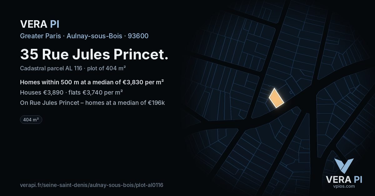 35 Rue Jules Princet, Aulnay-sous-Bois at night – the plot lit, the parcels around coloured by the prices near them