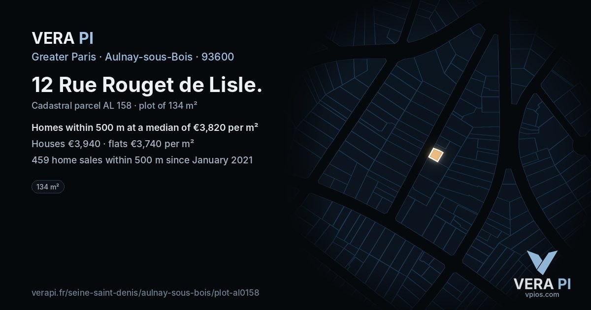 12 Rue Rouget de Lisle, Aulnay-sous-Bois at night – the plot lit, the parcels around coloured by the prices near them