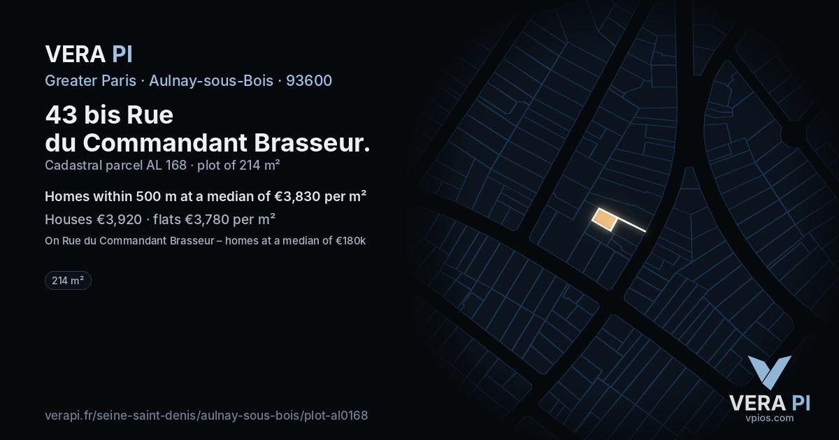 43 bis Rue du Commandant Brasseur, Aulnay-sous-Bois at night – the plot lit, the parcels around coloured by the prices near them