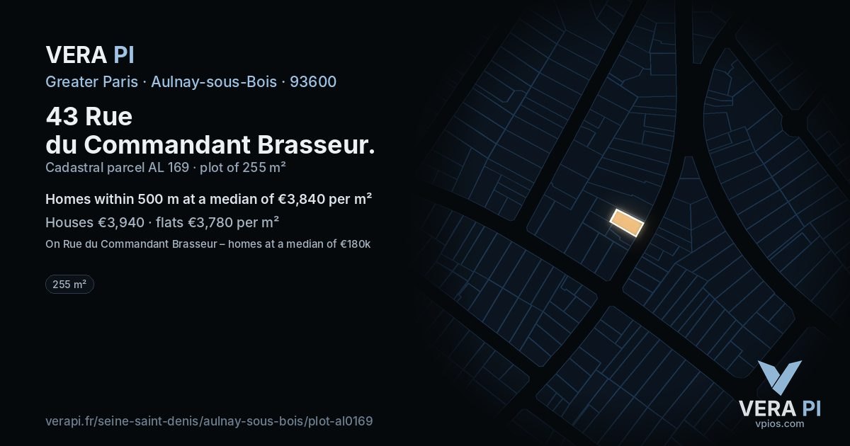 43 Rue du Commandant Brasseur, Aulnay-sous-Bois at night – the plot lit, the parcels around coloured by the prices near them