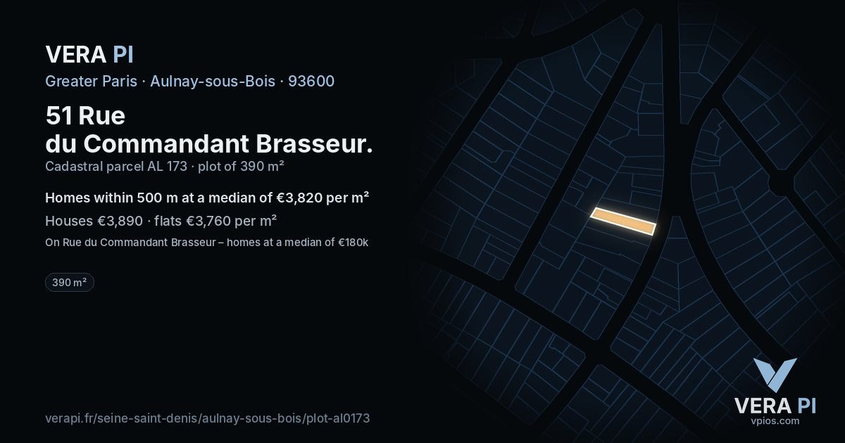51 Rue du Commandant Brasseur, Aulnay-sous-Bois at night – the plot lit, the parcels around coloured by the prices near them