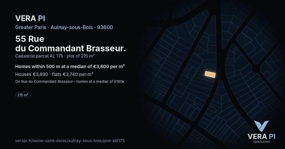 55 Rue du Commandant Brasseur, Aulnay-sous-Bois at night – the plot lit, the parcels around coloured by the prices near them
