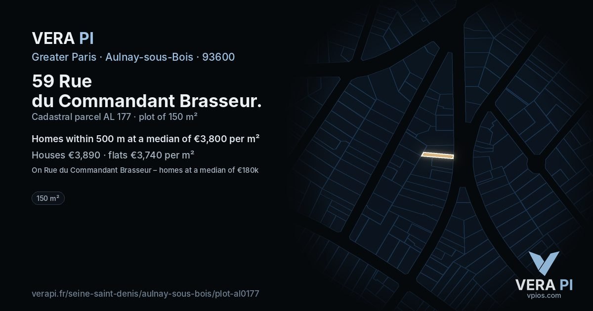 59 Rue du Commandant Brasseur, Aulnay-sous-Bois at night – the plot lit, the parcels around coloured by the prices near them