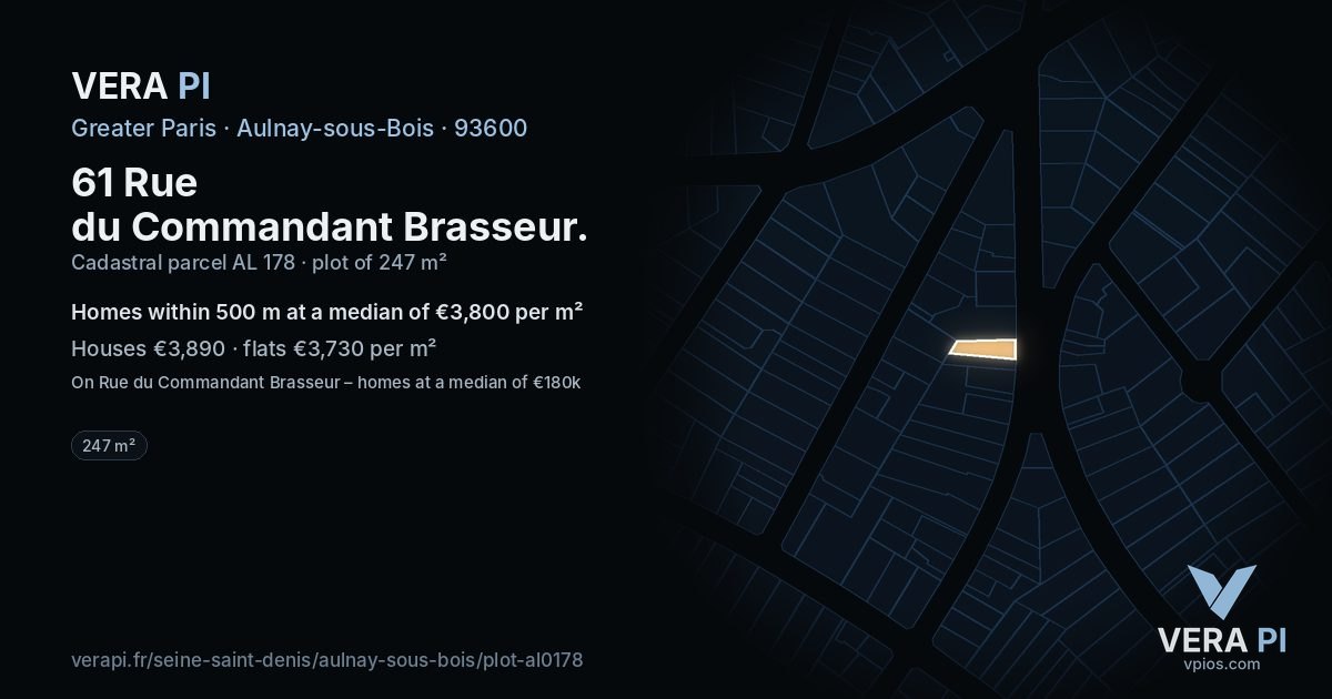 61 Rue du Commandant Brasseur, Aulnay-sous-Bois at night – the plot lit, the parcels around coloured by the prices near them