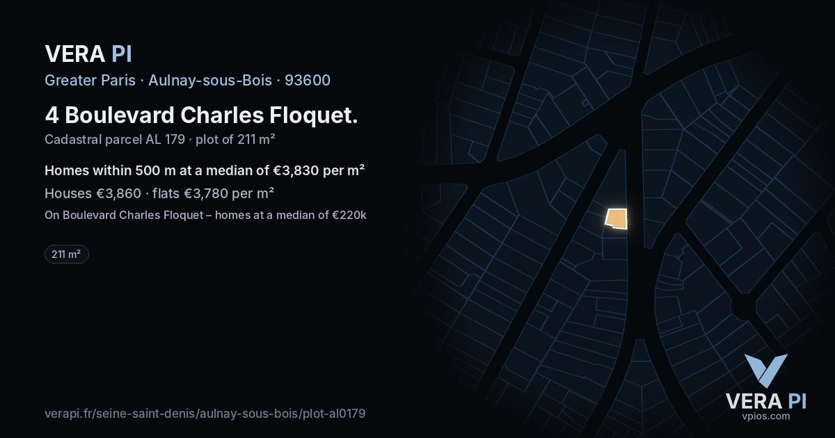 4 Boulevard Charles Floquet, Aulnay-sous-Bois at night – the plot lit, the parcels around coloured by the prices near them