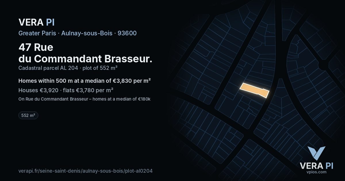 47 Rue du Commandant Brasseur, Aulnay-sous-Bois at night – the plot lit, the parcels around coloured by the prices near them