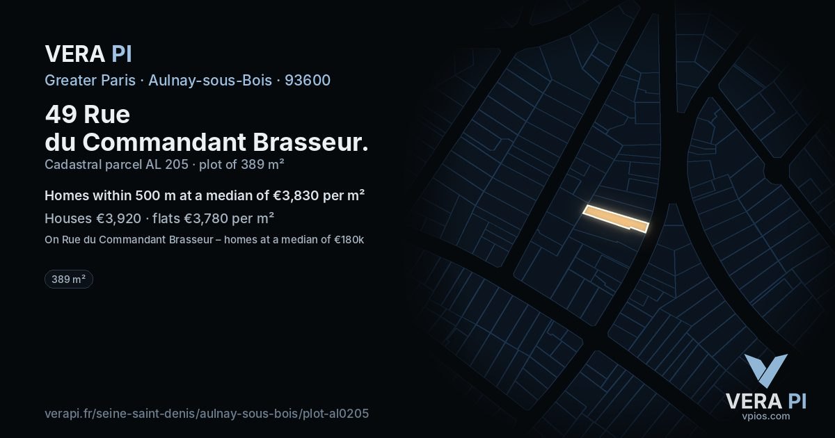 49 Rue du Commandant Brasseur, Aulnay-sous-Bois at night – the plot lit, the parcels around coloured by the prices near them