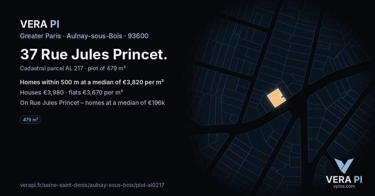 37 Rue Jules Princet, Aulnay-sous-Bois at night – the plot lit, the parcels around coloured by the prices near them