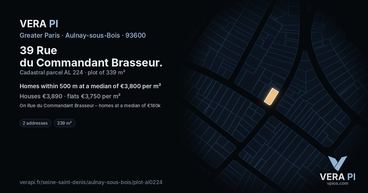 39 Rue du Commandant Brasseur, Aulnay-sous-Bois at night – the plot lit, the parcels around coloured by the prices near them