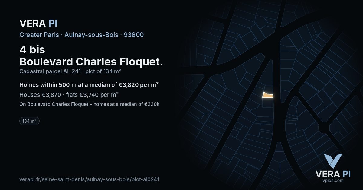 4 bis Boulevard Charles Floquet, Aulnay-sous-Bois at night – the plot lit, the parcels around coloured by the prices near them