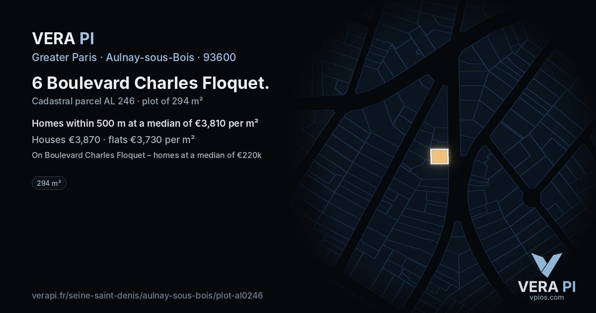 6 Boulevard Charles Floquet, Aulnay-sous-Bois at night – the plot lit, the parcels around coloured by the prices near them