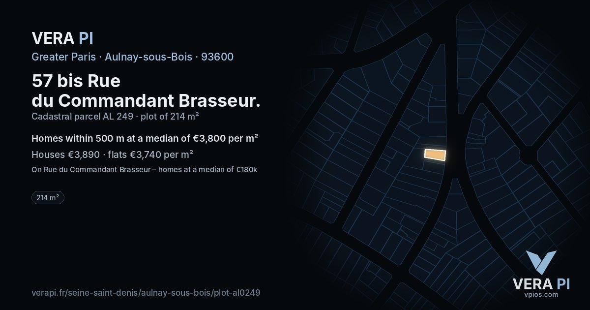 57 bis Rue du Commandant Brasseur, Aulnay-sous-Bois at night – the plot lit, the parcels around coloured by the prices near them