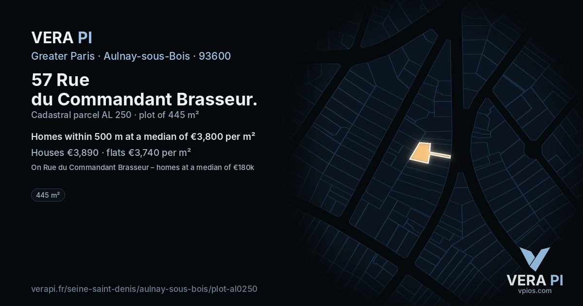 57 Rue du Commandant Brasseur, Aulnay-sous-Bois at night – the plot lit, the parcels around coloured by the prices near them