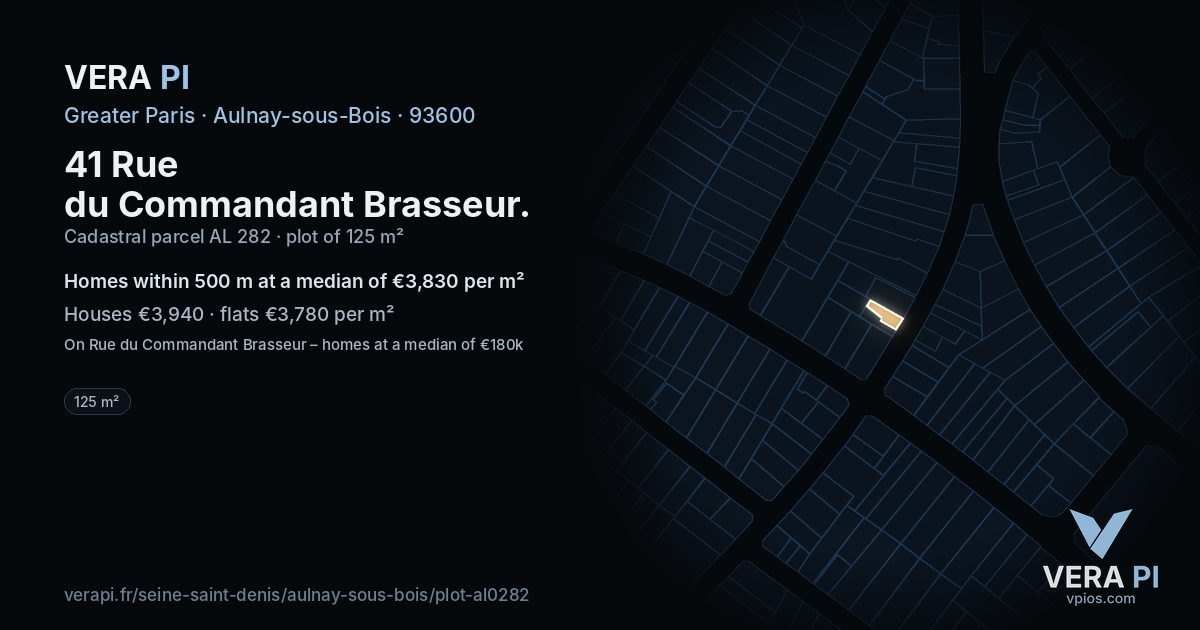 41 Rue du Commandant Brasseur, Aulnay-sous-Bois at night – the plot lit, the parcels around coloured by the prices near them