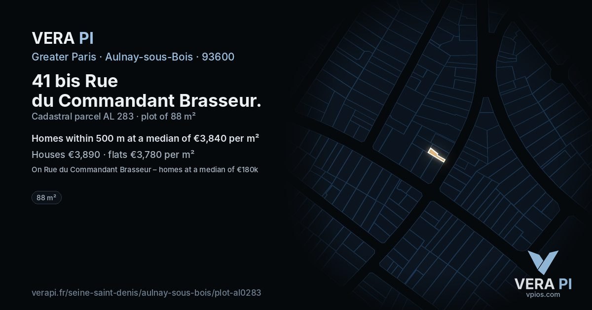 41 bis Rue du Commandant Brasseur, Aulnay-sous-Bois at night – the plot lit, the parcels around coloured by the prices near them