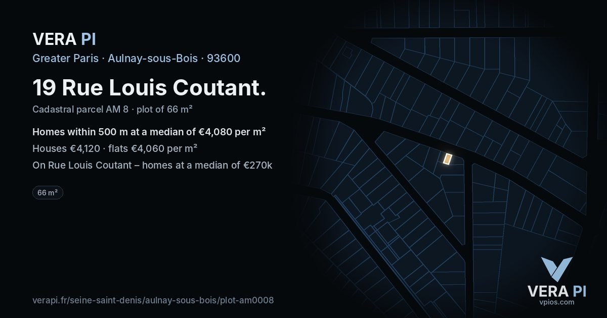 19 Rue Louis Coutant, Aulnay-sous-Bois at night – the plot lit, the parcels around coloured by the prices near them