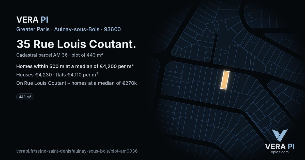35 Rue Louis Coutant, Aulnay-sous-Bois at night – the plot lit, the parcels around coloured by the prices near them