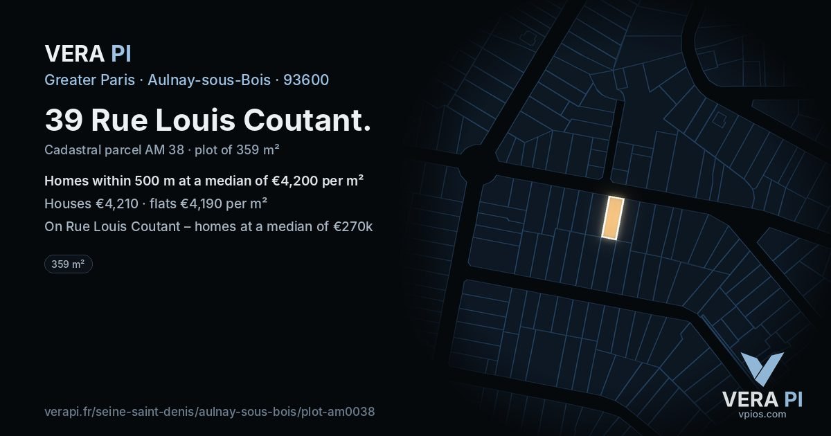 39 Rue Louis Coutant, Aulnay-sous-Bois at night – the plot lit, the parcels around coloured by the prices near them