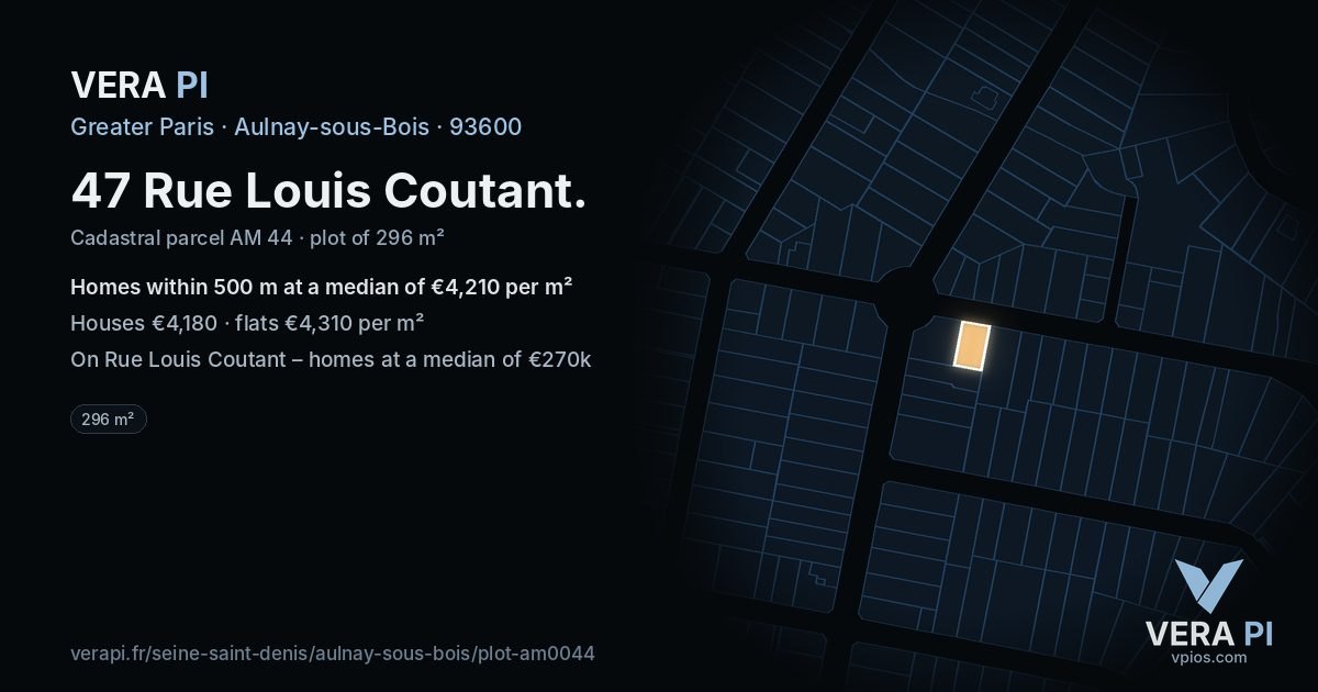 47 Rue Louis Coutant, Aulnay-sous-Bois at night – the plot lit, the parcels around coloured by the prices near them