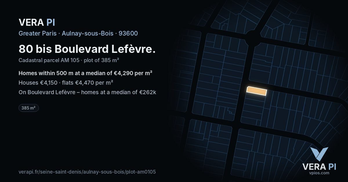 80 bis Boulevard Lefèvre, Aulnay-sous-Bois at night – the plot lit, the parcels around coloured by the prices near them