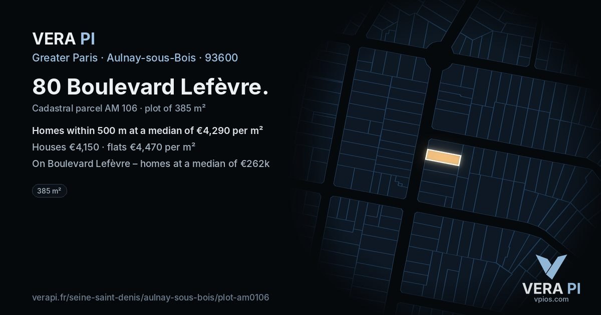 80 Boulevard Lefèvre, Aulnay-sous-Bois at night – the plot lit, the parcels around coloured by the prices near them