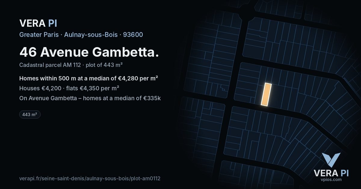 46 Avenue Gambetta, Aulnay-sous-Bois at night – the plot lit, the parcels around coloured by the prices near them