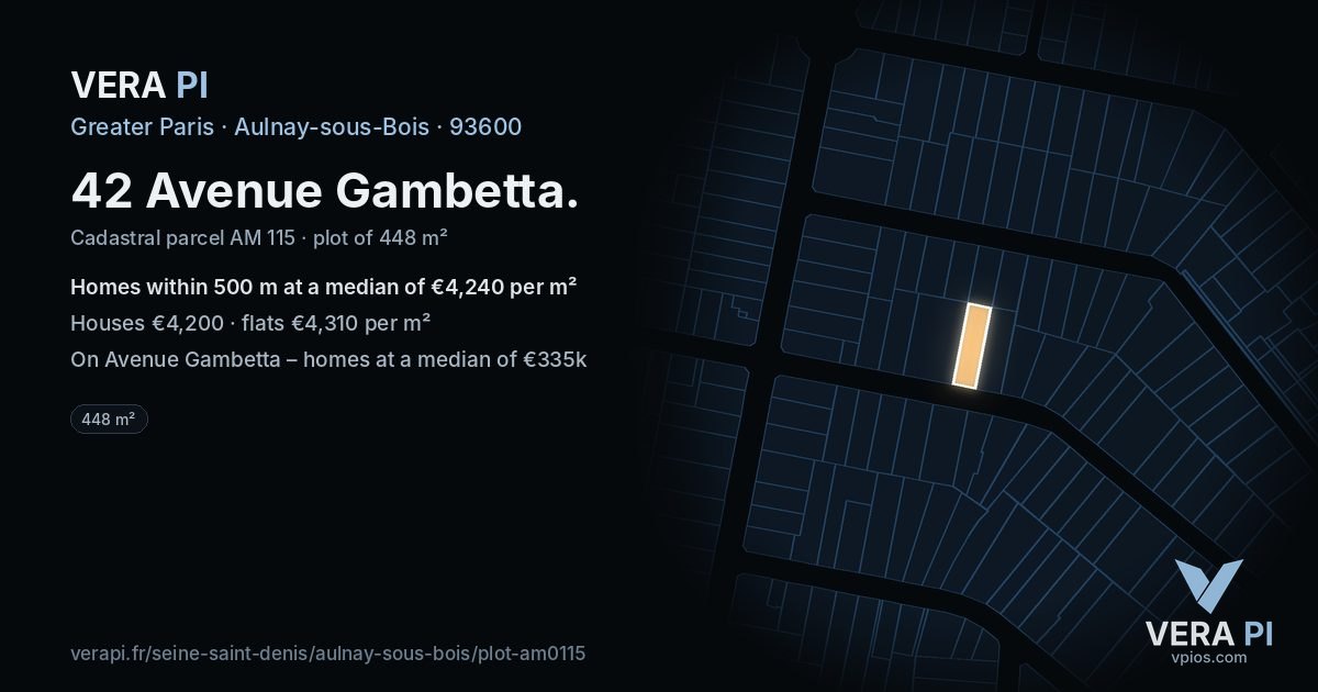 42 Avenue Gambetta, Aulnay-sous-Bois at night – the plot lit, the parcels around coloured by the prices near them
