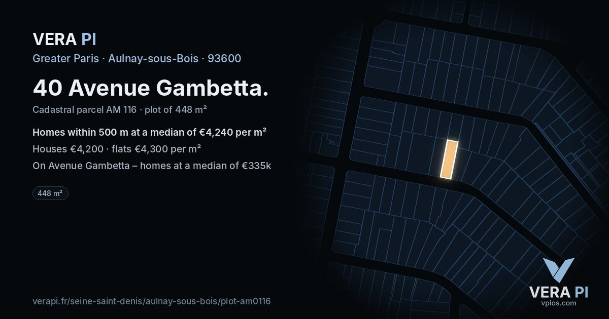 40 Avenue Gambetta, Aulnay-sous-Bois at night – the plot lit, the parcels around coloured by the prices near them