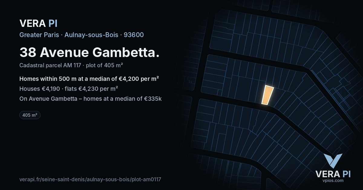 38 Avenue Gambetta, Aulnay-sous-Bois at night – the plot lit, the parcels around coloured by the prices near them