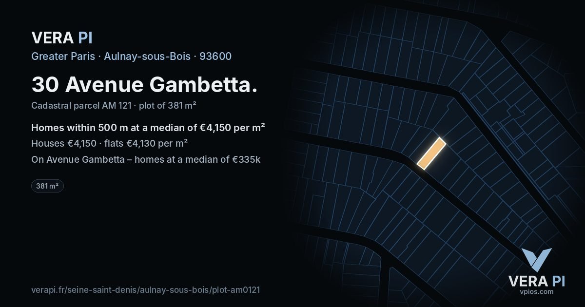 30 Avenue Gambetta, Aulnay-sous-Bois at night – the plot lit, the parcels around coloured by the prices near them