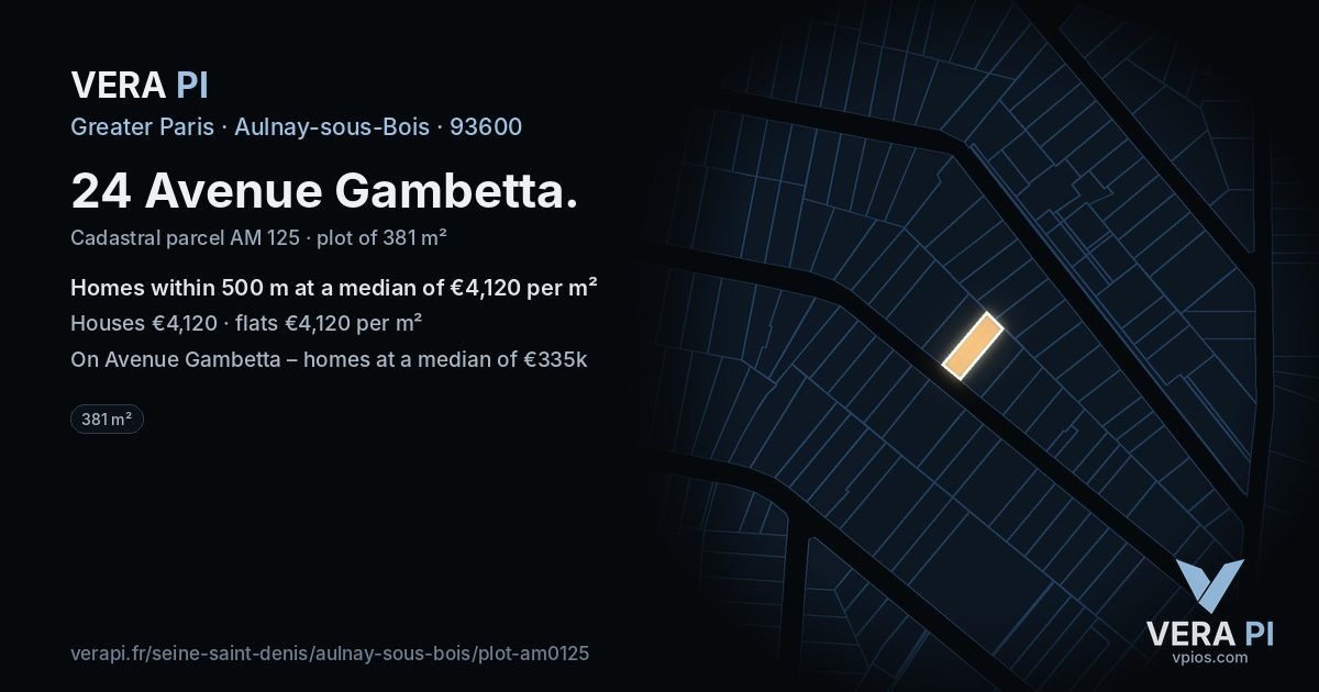 24 Avenue Gambetta, Aulnay-sous-Bois at night – the plot lit, the parcels around coloured by the prices near them