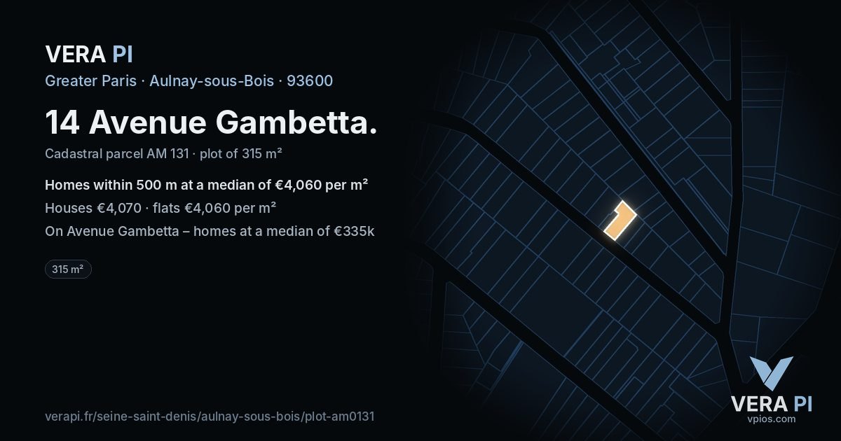 14 Avenue Gambetta, Aulnay-sous-Bois at night – the plot lit, the parcels around coloured by the prices near them