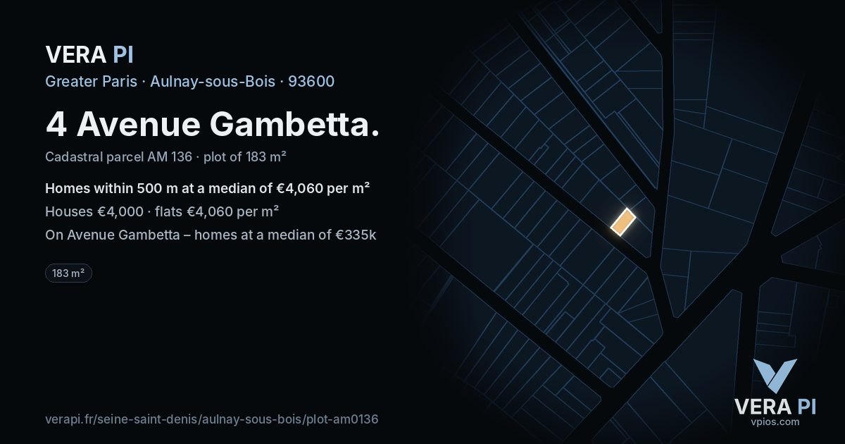 4 Avenue Gambetta, Aulnay-sous-Bois at night – the plot lit, the parcels around coloured by the prices near them