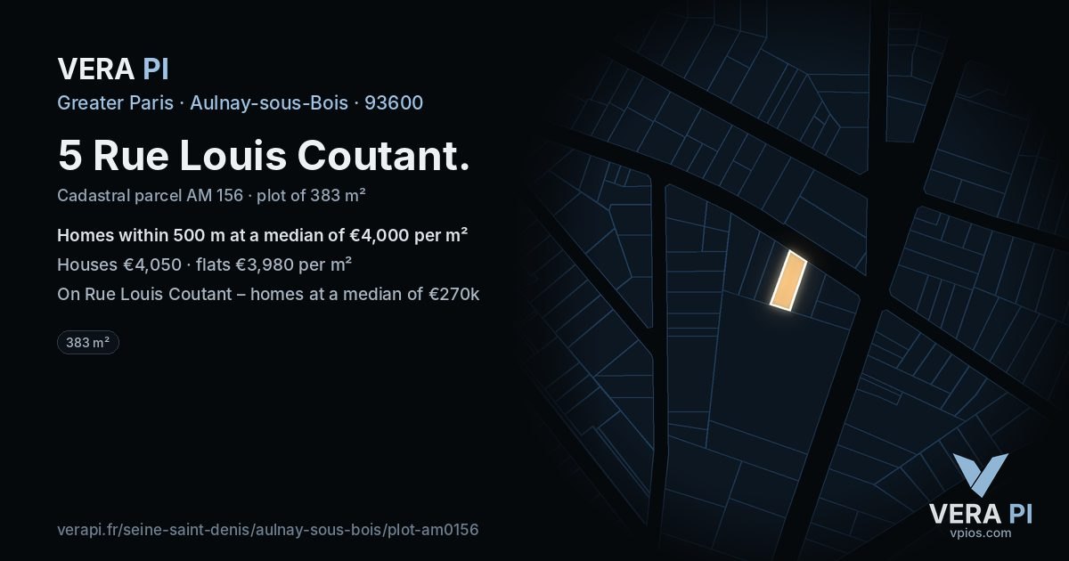 5 Rue Louis Coutant, Aulnay-sous-Bois at night – the plot lit, the parcels around coloured by the prices near them