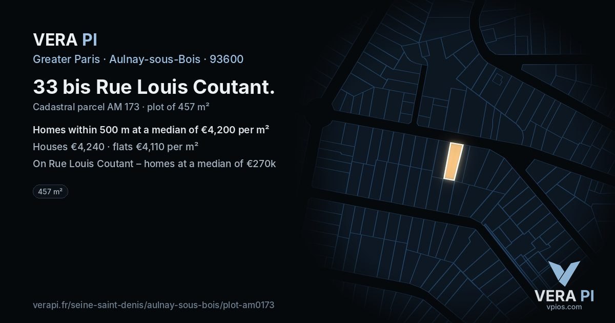 33 bis Rue Louis Coutant, Aulnay-sous-Bois at night – the plot lit, the parcels around coloured by the prices near them