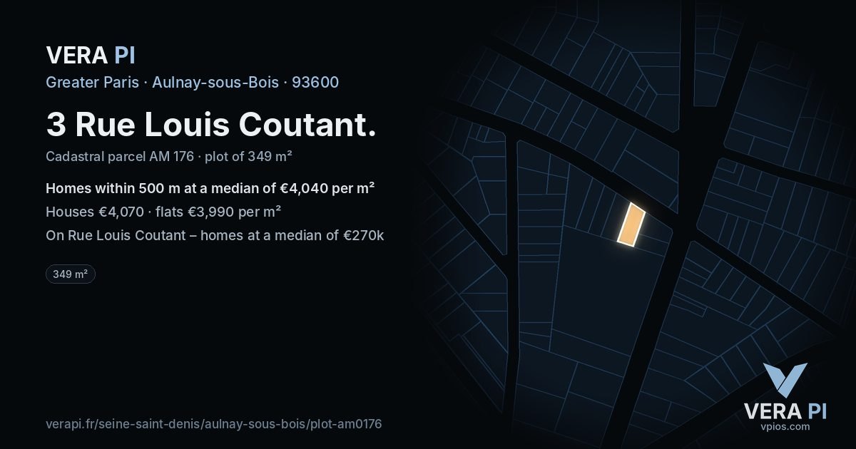 3 Rue Louis Coutant, Aulnay-sous-Bois at night – the plot lit, the parcels around coloured by the prices near them