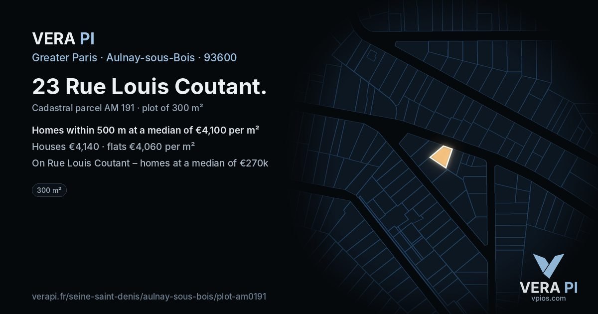 23 Rue Louis Coutant, Aulnay-sous-Bois at night – the plot lit, the parcels around coloured by the prices near them