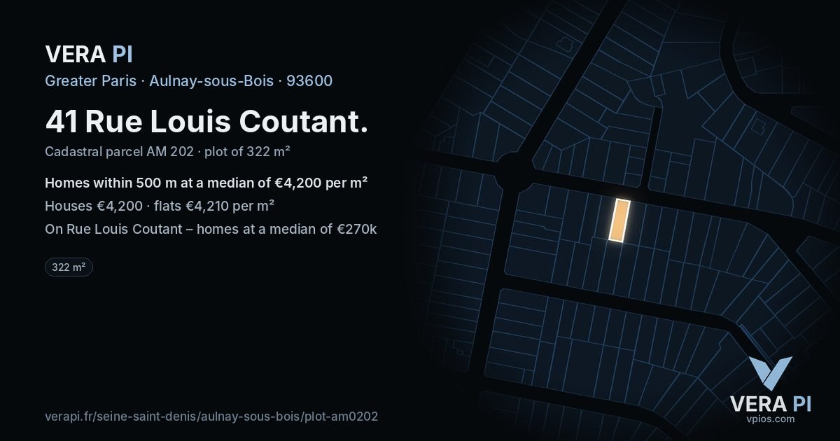 41 Rue Louis Coutant, Aulnay-sous-Bois at night – the plot lit, the parcels around coloured by the prices near them