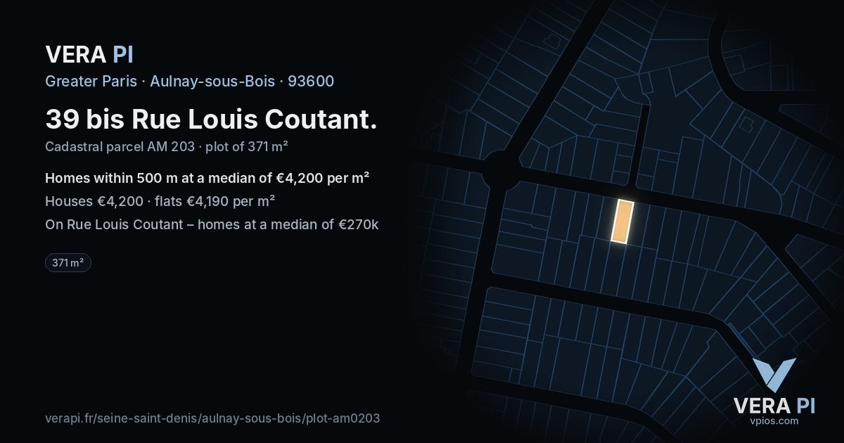 39 bis Rue Louis Coutant, Aulnay-sous-Bois at night – the plot lit, the parcels around coloured by the prices near them