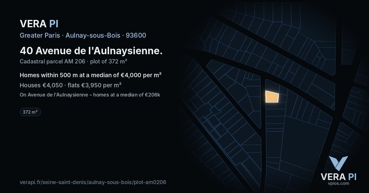 40 Avenue de l'Aulnaysienne, Aulnay-sous-Bois at night – the plot lit, the parcels around coloured by the prices near them