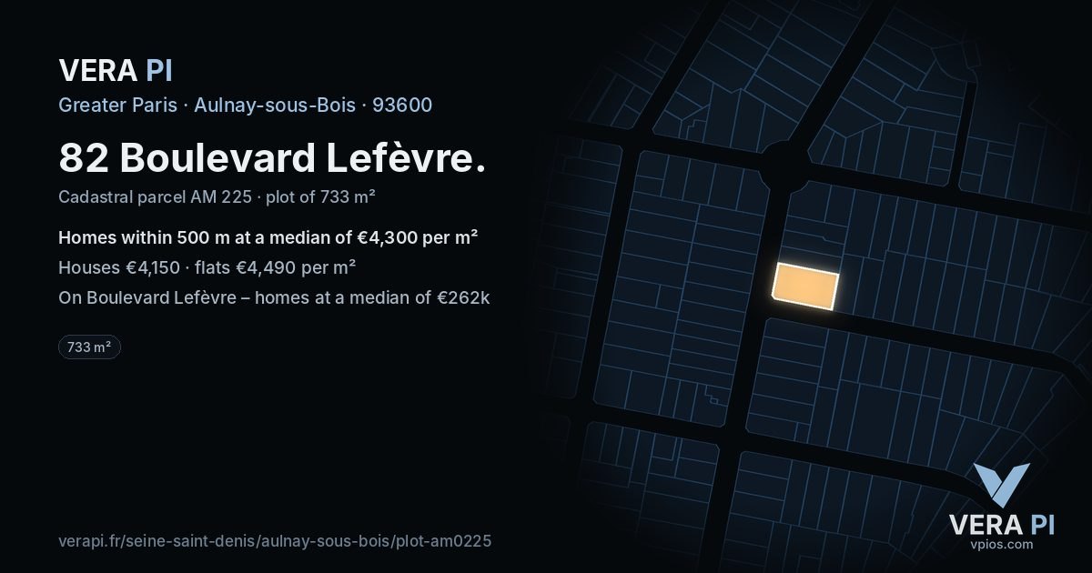 82 Boulevard Lefèvre, Aulnay-sous-Bois at night – the plot lit, the parcels around coloured by the prices near them