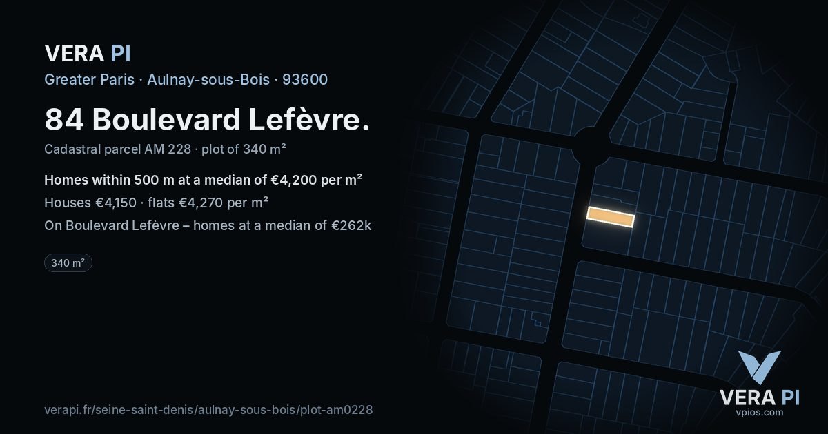84 Boulevard Lefèvre, Aulnay-sous-Bois at night – the plot lit, the parcels around coloured by the prices near them