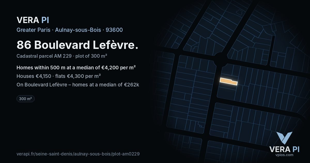 86 Boulevard Lefèvre, Aulnay-sous-Bois at night – the plot lit, the parcels around coloured by the prices near them