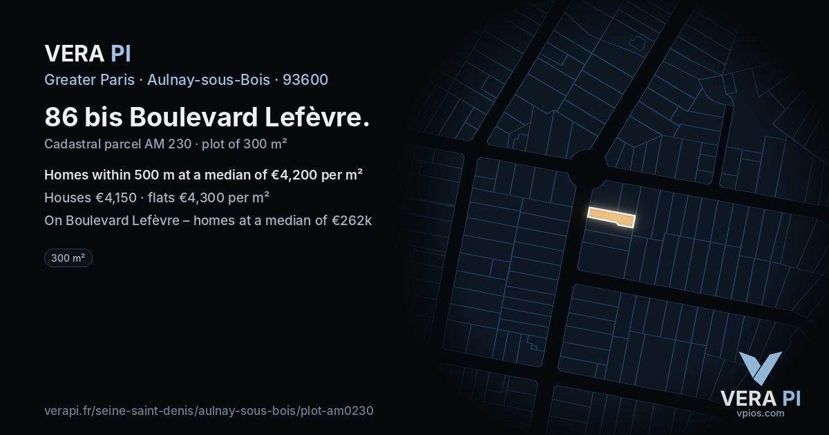 86 bis Boulevard Lefèvre, Aulnay-sous-Bois at night – the plot lit, the parcels around coloured by the prices near them