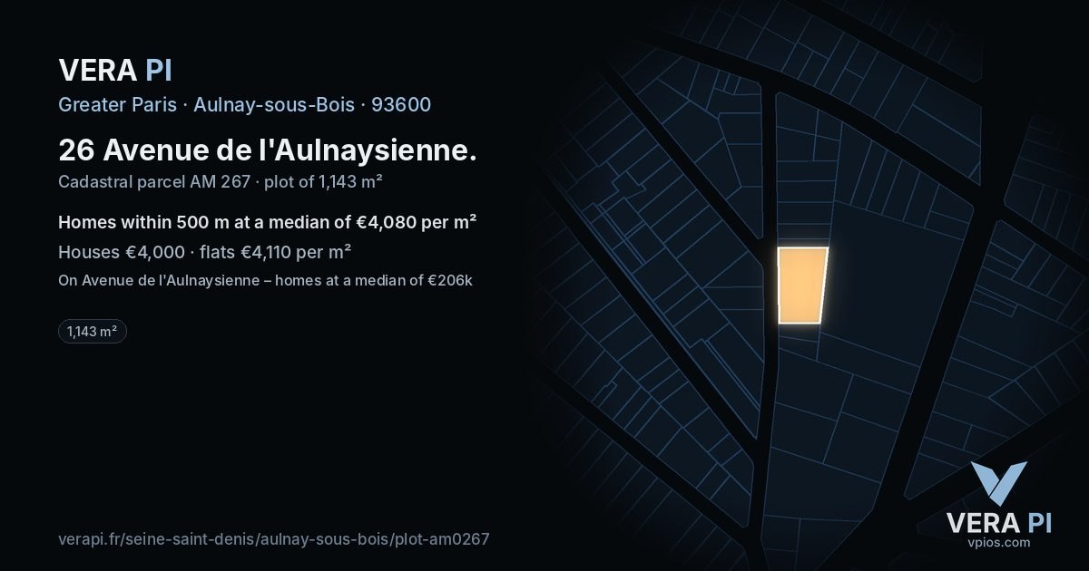26 Avenue de l'Aulnaysienne, Aulnay-sous-Bois at night – the plot lit, the parcels around coloured by the prices near them